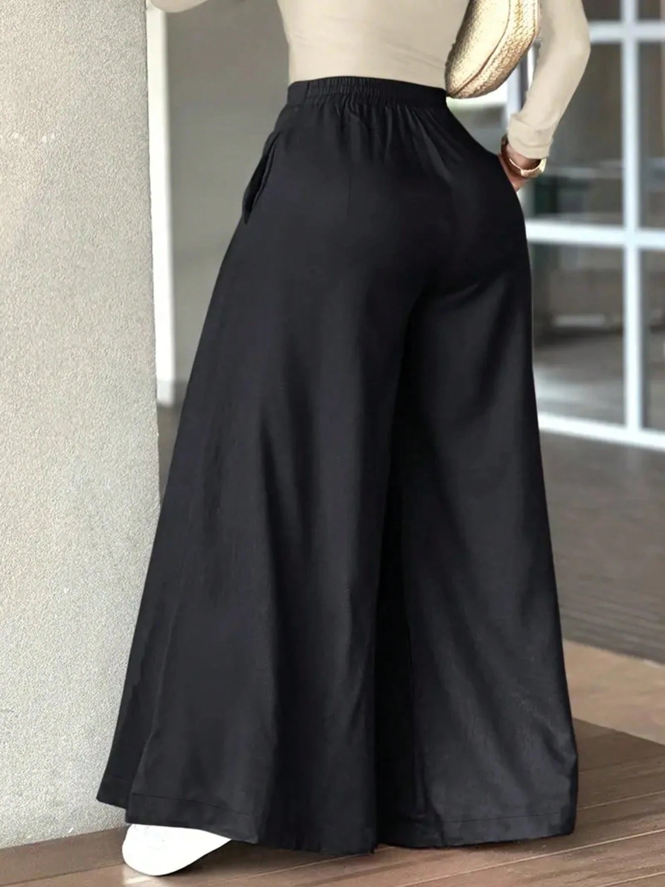 Women's Premium Loose Casual Floor-Length Wide Leg Pants For Autumn Commute Black