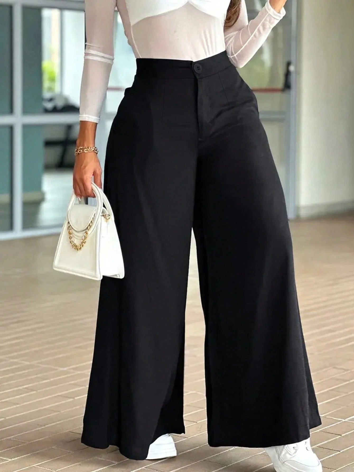 Women's Premium Loose Casual Floor-Length Wide Leg Pants For Autumn Commute Black