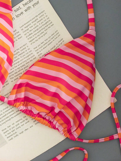 Women's Printed Halter Neck Tie Two Pieces Swimsuit: Sexy, Fashionable, Elegant, Pure Desire Style, Young, Casual, Romantic Summer, Vacationcore