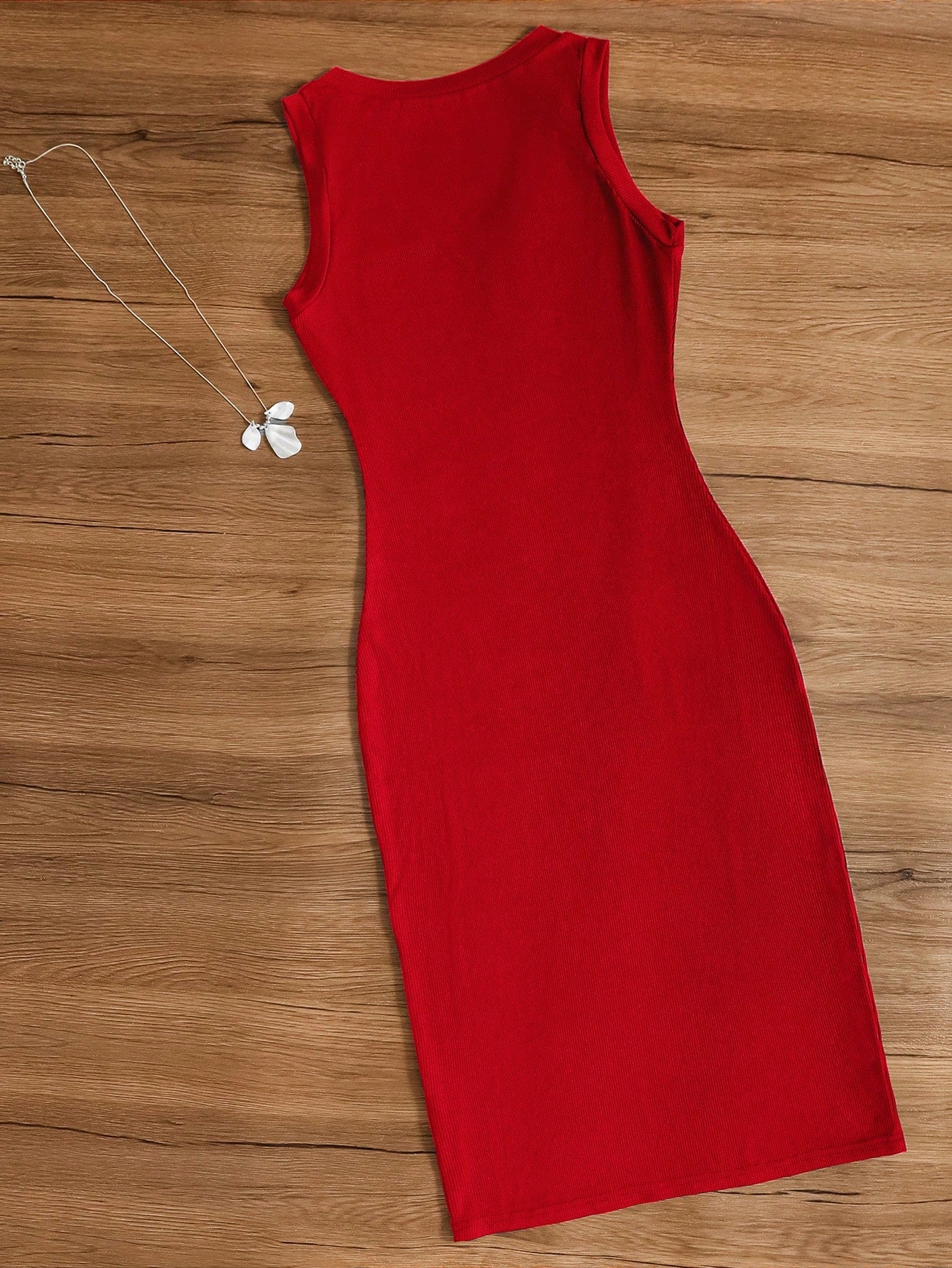 Women's Red Elegant Casual Knit Slit Bodycon Dress, Suitable For Valentine's Day, Vacation, Wedding, Birthday Party, Date, Spring/Summer