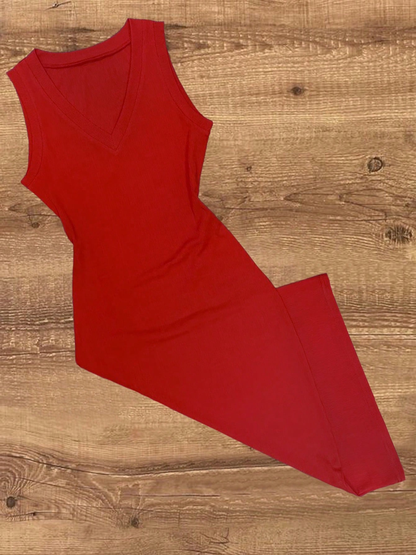 Women's Red Elegant Casual Knit Slit Bodycon Dress, Suitable For Valentine's Day, Vacation, Wedding, Birthday Party, Date, Spring/Summer