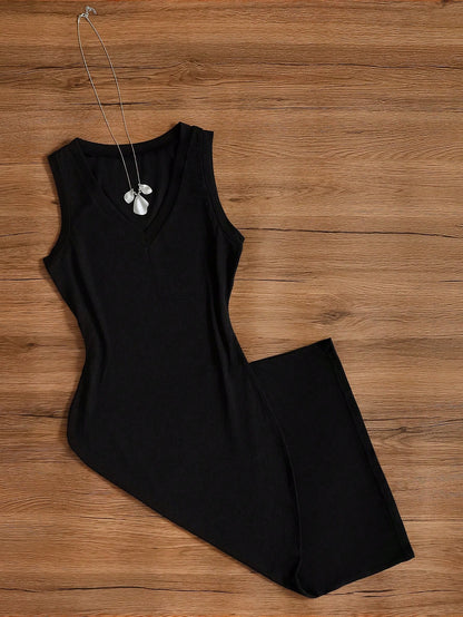 Women's Red Elegant Casual Knit Slit Bodycon Dress, Suitable For Valentine's Day, Vacation, Wedding, Birthday Party, Date, Spring/Summer
