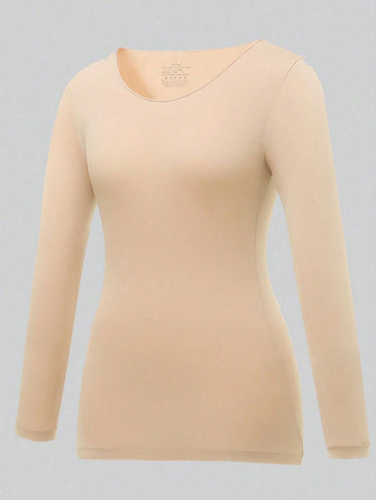 Women's Seamless Ultra-Thin Warm Long Sleeve Crew Neck Base Layer Top, Lightweight Autumn/Winter Layering Shirt