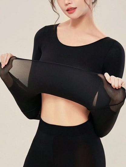 Women's Seamless Ultra-Thin Warm Long Sleeve Crew Neck Base Layer Top, Lightweight Autumn/Winter Layering Shirt