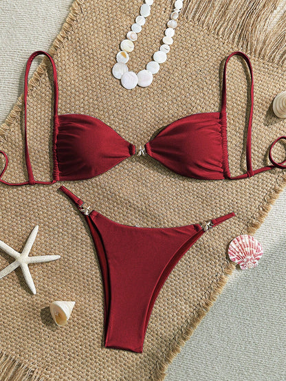 Women's Sexy Bikini 2 Pieces Set, With Glossy Accessories And Special Fabric Vacation Casual Beach Summer