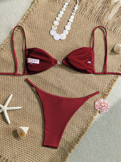 Women's Sexy Bikini 2 Pieces Set, With Glossy Accessories And Special Fabric Vacation Casual Beach Summer