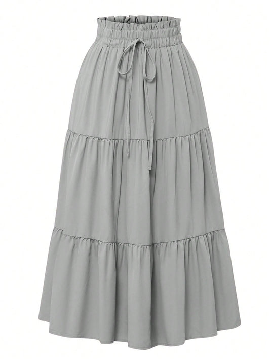 Women's Solid Color Pleated Elastic Waist Casual Skirt Spring