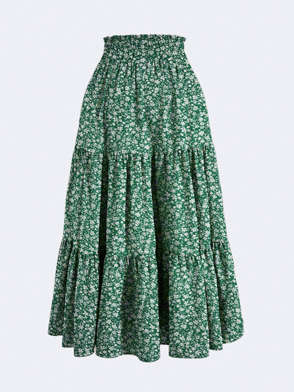 Women's Solid Color Pleated Elastic Waist Casual Skirt Spring