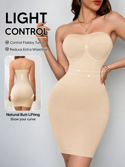 Women's Strapless Tummy Control Butt Lifting Seamless Shaping Dress Liner Casual Elegant Party Summer