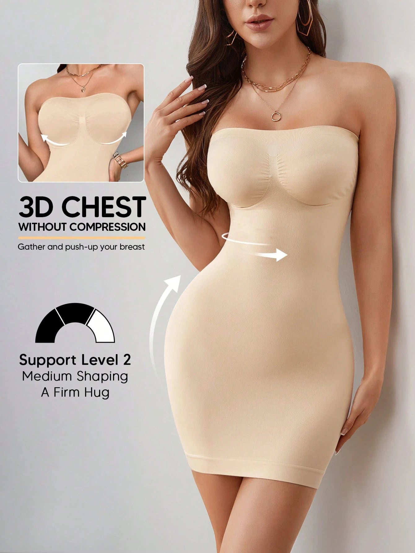 Women's Strapless Tummy Control Butt Lifting Seamless Shaping Dress Liner Casual Elegant Party Summer