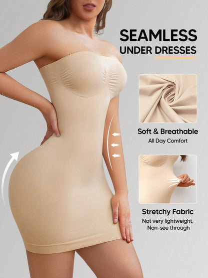 Women's Strapless Tummy Control Butt Lifting Seamless Shaping Dress Liner Casual Elegant Party Summer
