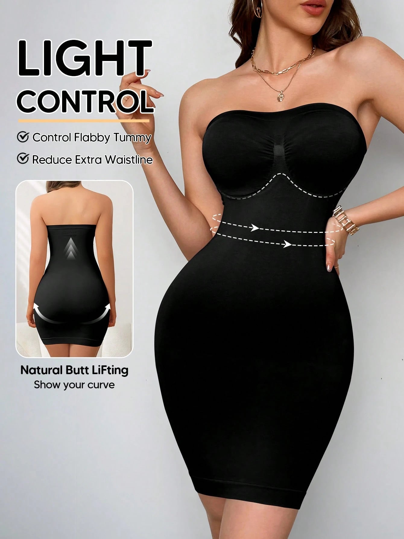 Women's Strapless Tummy Control Butt Lifting Seamless Shaping Dress Liner Casual Elegant Party Summer