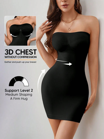 Women's Strapless Tummy Control Butt Lifting Seamless Shaping Dress Liner Casual Elegant Party Summer
