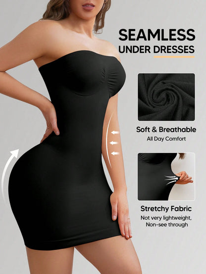 Women's Strapless Tummy Control Butt Lifting Seamless Shaping Dress Liner Casual Elegant Party Summer