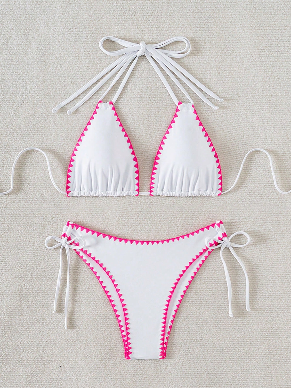 Women's Summer Beach Patchwork Halter Tie Sexy Bikini And Triangle Briefs Swimwear Set Vacation