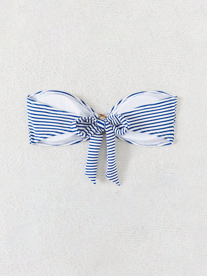 Women's Summer Beach Striped Tie-Up Bikini Top, European And American Popular Swimwear Vacation