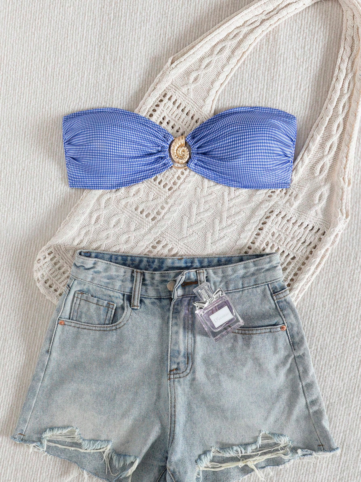 Women's Summer Beach Striped Tie-Up Bikini Top, European And American Popular Swimwear Vacation