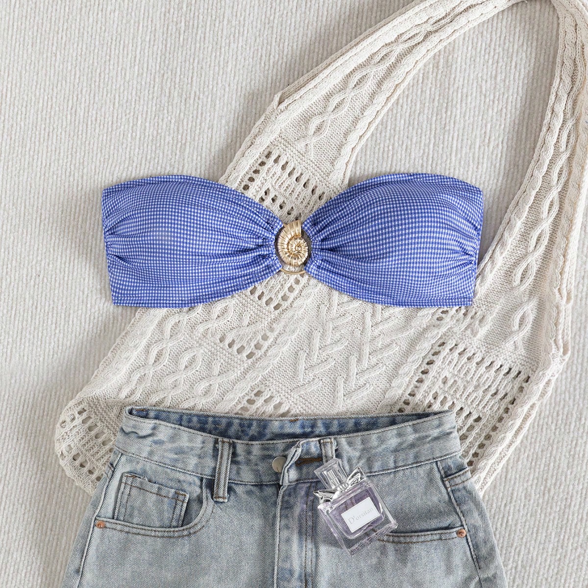 Women's Summer Beach Striped Tie-Up Bikini Top, European And American Popular Swimwear Vacation