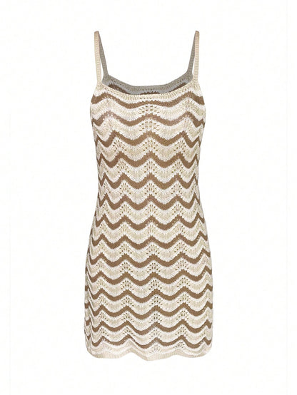 Women's Summer Bohemian Ombre Hollow-Out Sexy Sheer Cover-Up Camisole Mini Dress Vacation Beach