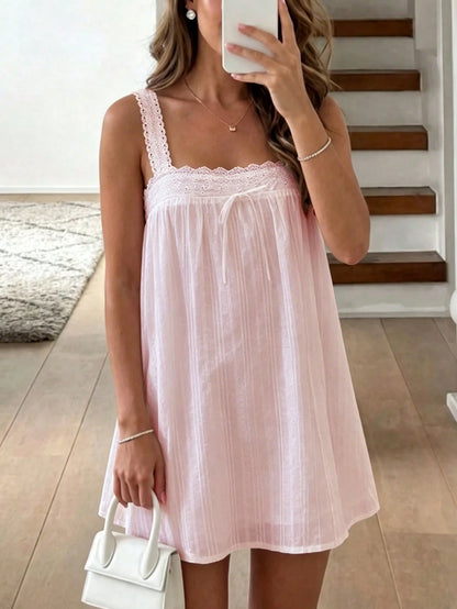 Women's Summer Casual Spaghetti Strap Dress, Suitable For Vacation Beach Casual Wear Elegant Pink