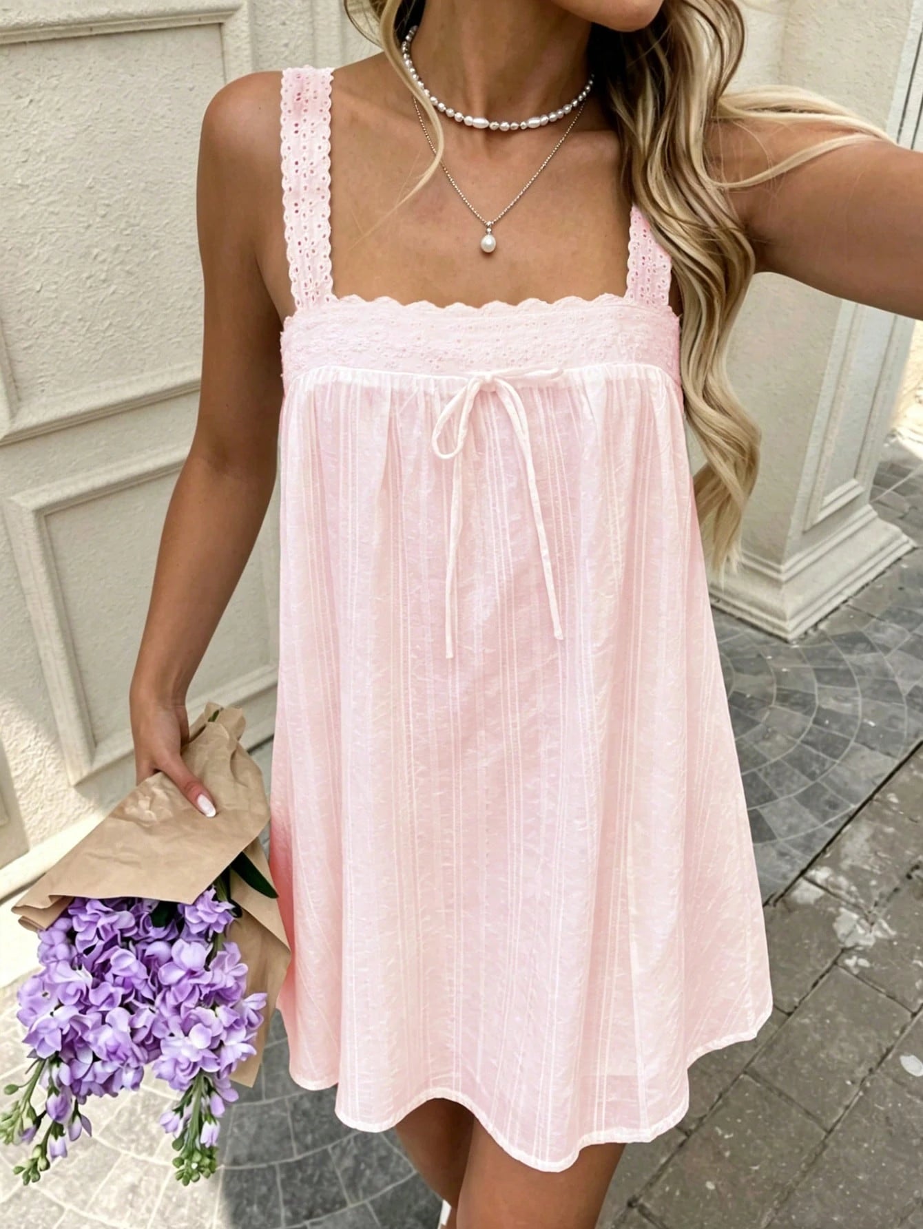 Women's Summer Casual Spaghetti Strap Dress, Suitable For Vacation Beach Casual Wear Elegant Pink