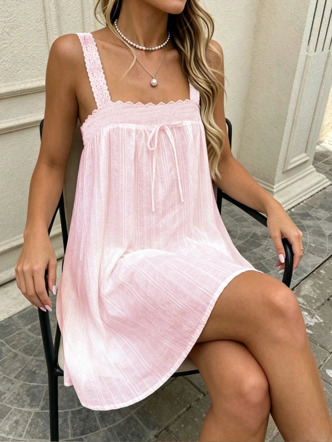 Women's Summer Casual Spaghetti Strap Dress, Suitable For Vacation Beach Casual Wear Elegant Pink
