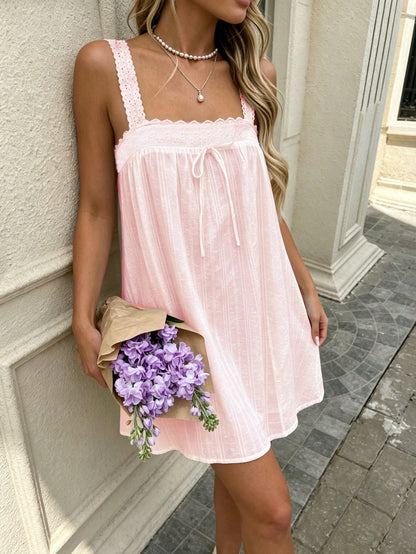 Women's Summer Casual Spaghetti Strap Dress, Suitable For Vacation Beach Casual Wear Elegant Pink
