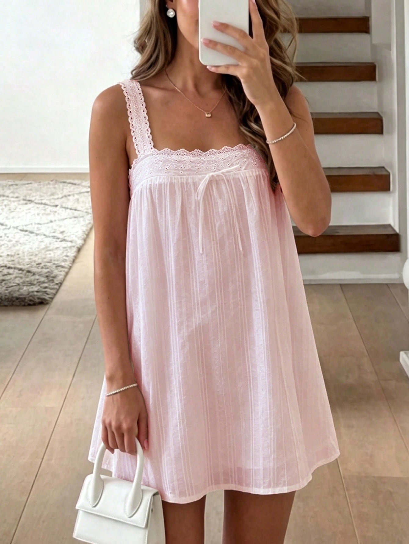 Women's Summer Casual Spaghetti Strap Dress, Suitable For Vacation Beach Casual Wear Elegant Pink