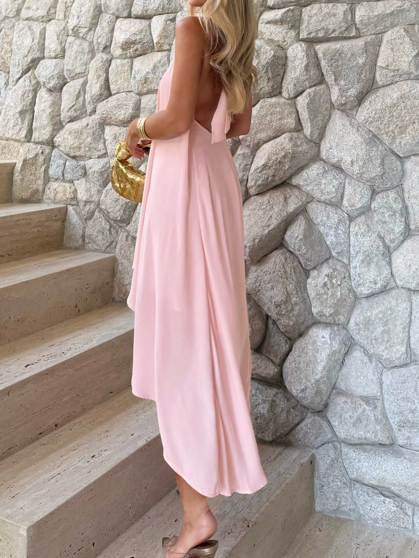 Women's Sweet Romantic Minimalist Dress, Suitable For Vacation And Daily Wear, Youthful And Elegant, Perfect For Valentine's Day Date. Spaghetti Strap, Back Tie, Open Back, Zipper, Asymmetric Hem A-Li