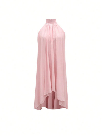 Women's Sweet Romantic Minimalist Dress, Suitable For Vacation And Daily Wear, Youthful And Elegant, Perfect For Valentine's Day Date. Spaghetti Strap, Back Tie, Open Back, Zipper, Asymmetric Hem A-Li