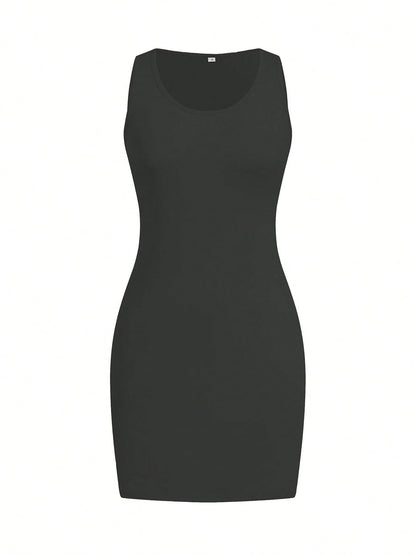 Women Summer Casual Plain Sleeveless T-Shirt And Dress, Slim Fit Tank Top And Form-Fitting Dress, Beach/Holiday Outfit Party Elegant