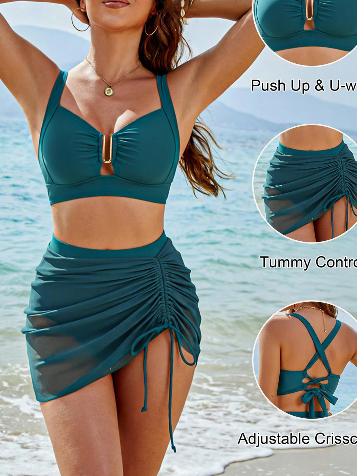 Womens Bikini Sets 2 Piece Swimsuits High Waisted Bathing Suit Sheer Cover Up Swim Skirts