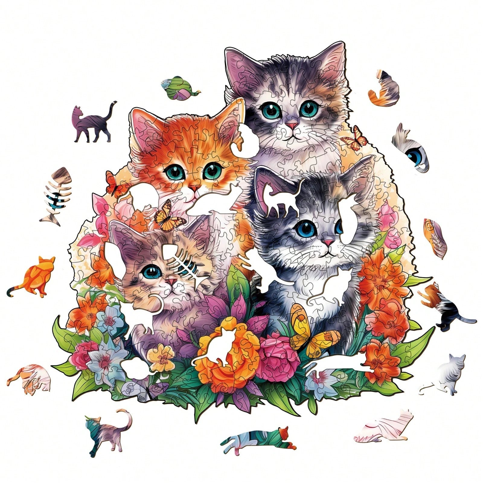 WOODBESTS 1PC Cute Kitten Wooden Irregular Puzzle, Animal-Shaped 2D Jigsaw Toy For Kids And Adults. Educational Game, Great Gift For Party, Holiday, Christmas And Birthday. Unique Magical Desktop Deco