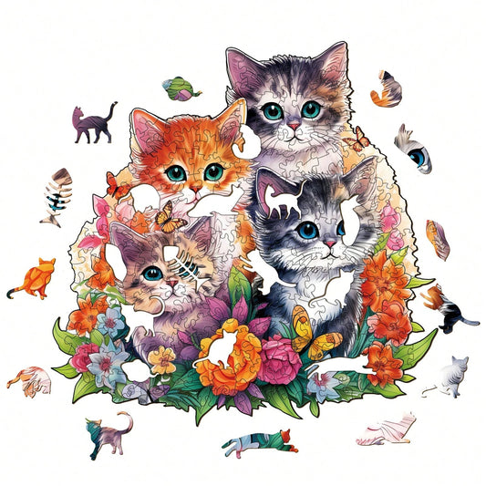 WOODBESTS 1PC Cute Kitten Wooden Irregular Puzzle, Animal-Shaped 2D Jigsaw Toy For Kids And Adults. Educational Game, Great Gift For Party, Holiday, Christmas And Birthday. Unique Magical Desktop Deco