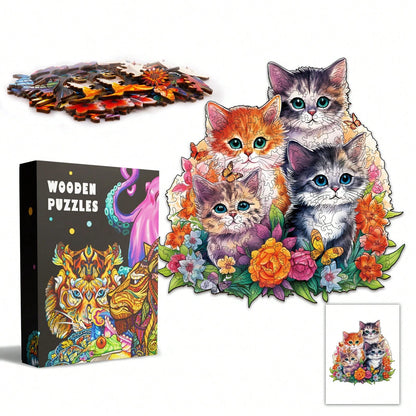 WOODBESTS 1PC Cute Kitten Wooden Irregular Puzzle, Animal-Shaped 2D Jigsaw Toy For Kids And Adults. Educational Game, Great Gift For Party, Holiday, Christmas And Birthday. Unique Magical Desktop Deco