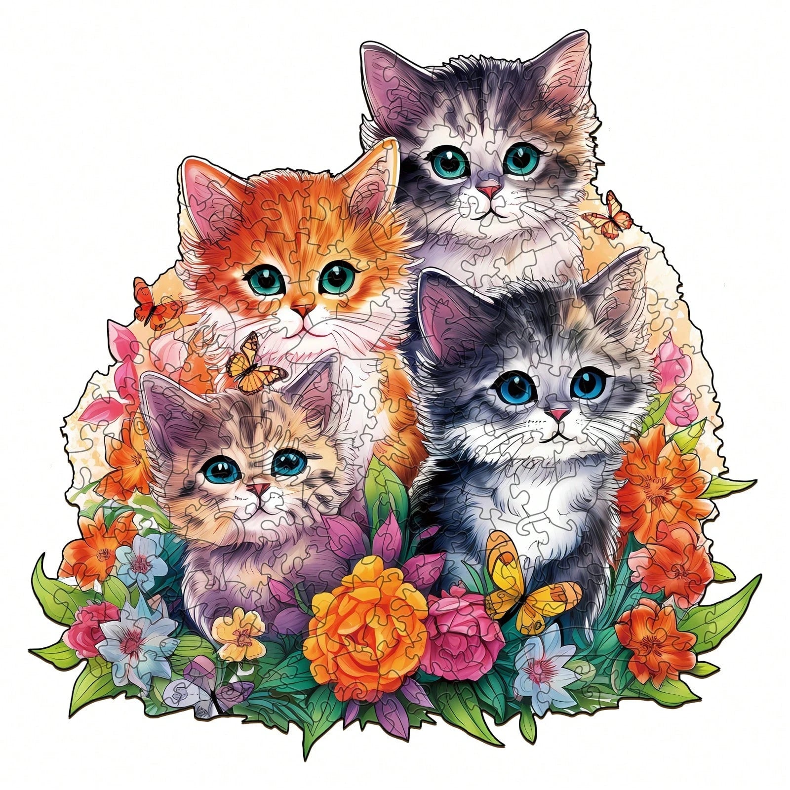 WOODBESTS 1PC Cute Kitten Wooden Irregular Puzzle, Animal-Shaped 2D Jigsaw Toy For Kids And Adults. Educational Game, Great Gift For Party, Holiday, Christmas And Birthday. Unique Magical Desktop Deco