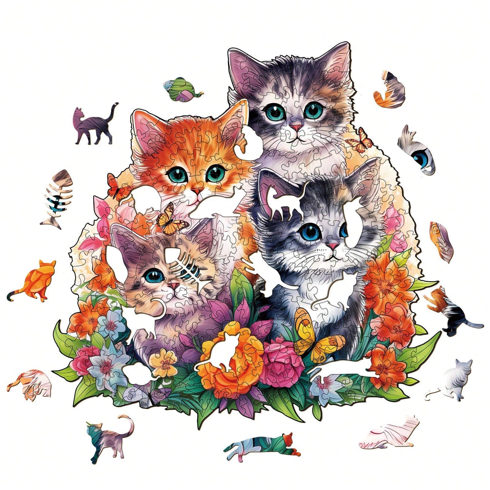 WOODBESTS 1PC Cute Kitten Wooden Irregular Puzzle, Animal-Shaped 2D Jigsaw Toy For Kids And Adults. Educational Game, Great Gift For Party, Holiday, Christmas And Birthday. Unique Magical Desktop Deco