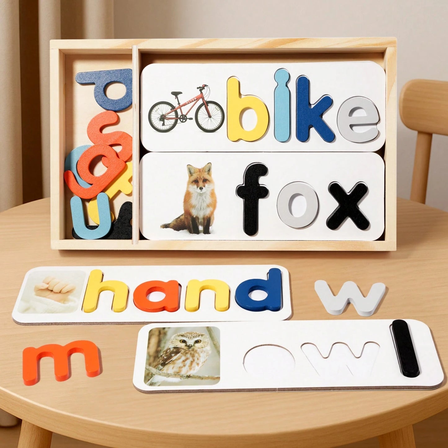 Wooden Box- Children's English Word Spelling Cognitive Puzzle, Early Education Intelligent Toy, Wooden Letter Spelling Game Learning Toy, Wooden ABC Flashcards, Letter Shape Matching Word Puzzle Game