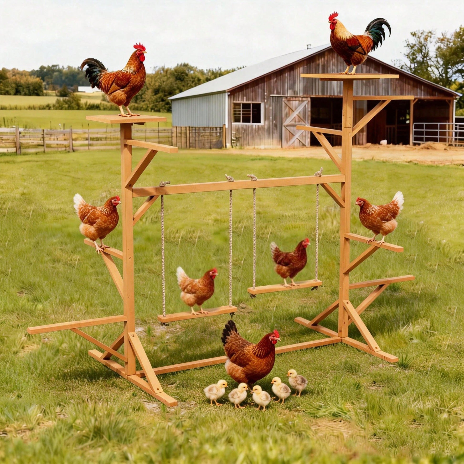 Wooden Chicken Perches Activity Play,Chicken Roosting Bars With Swing,Natural