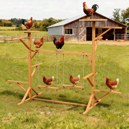 Wooden Chicken Perches Activity Play,Chicken Roosting Bars With Swing,Natural