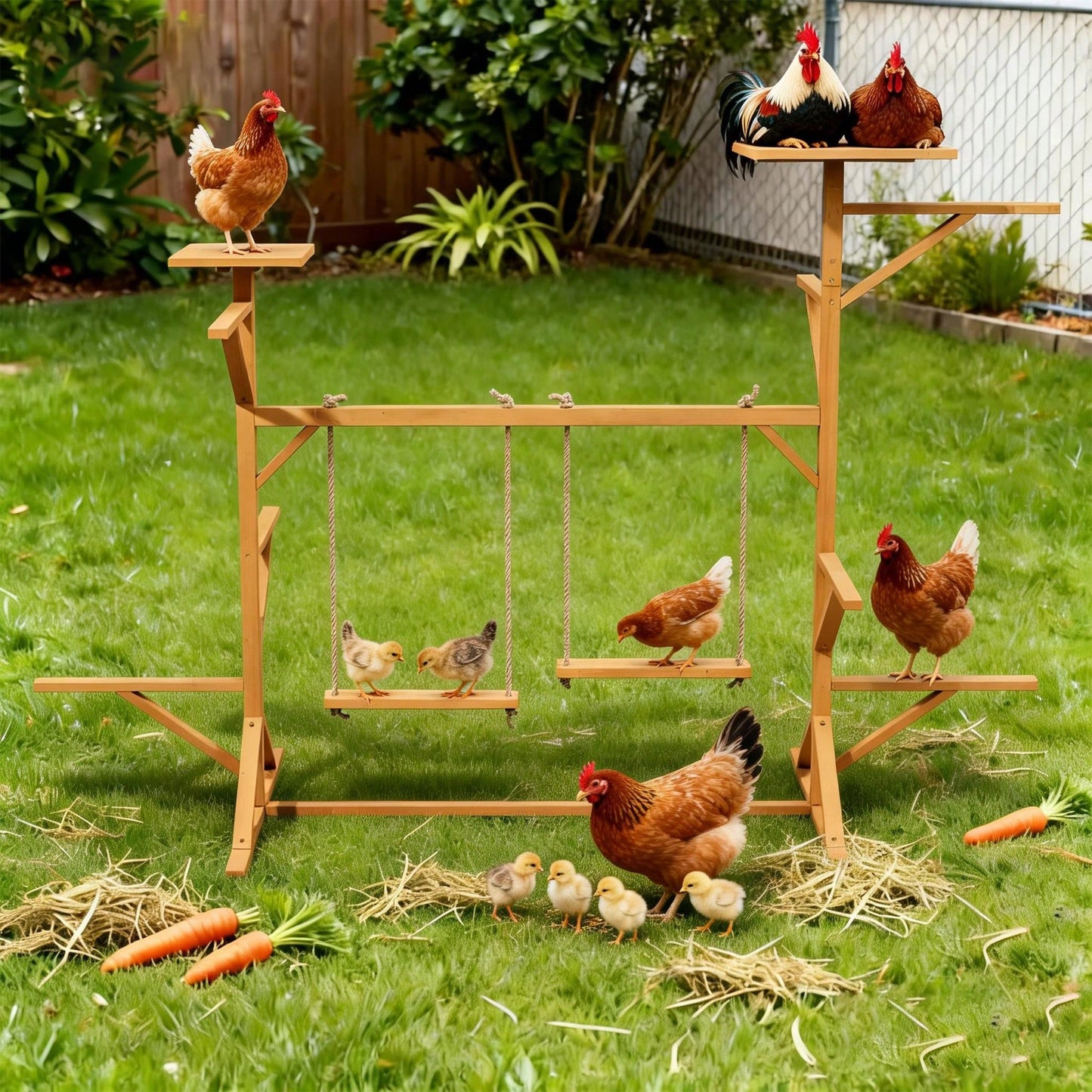 Wooden Chicken Perches Activity Play,Chicken Roosting Bars With Swing,Natural