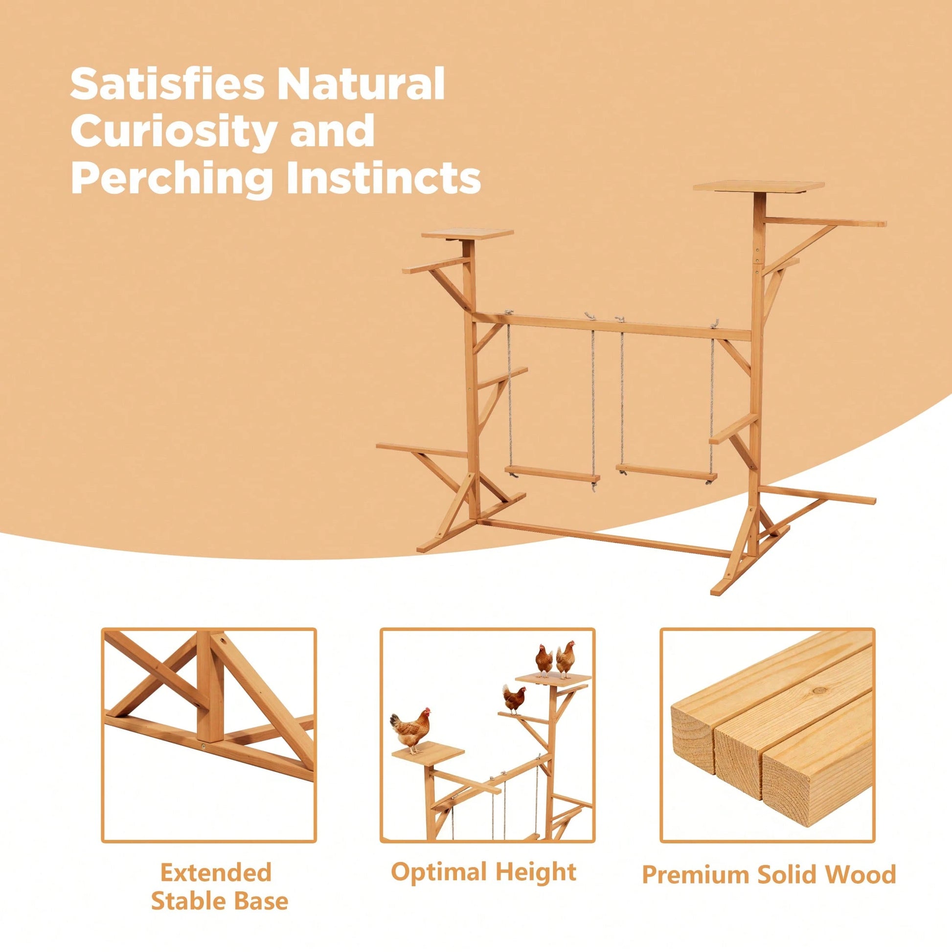 Wooden Chicken Perches Activity Play,Chicken Roosting Bars With Swing,Natural