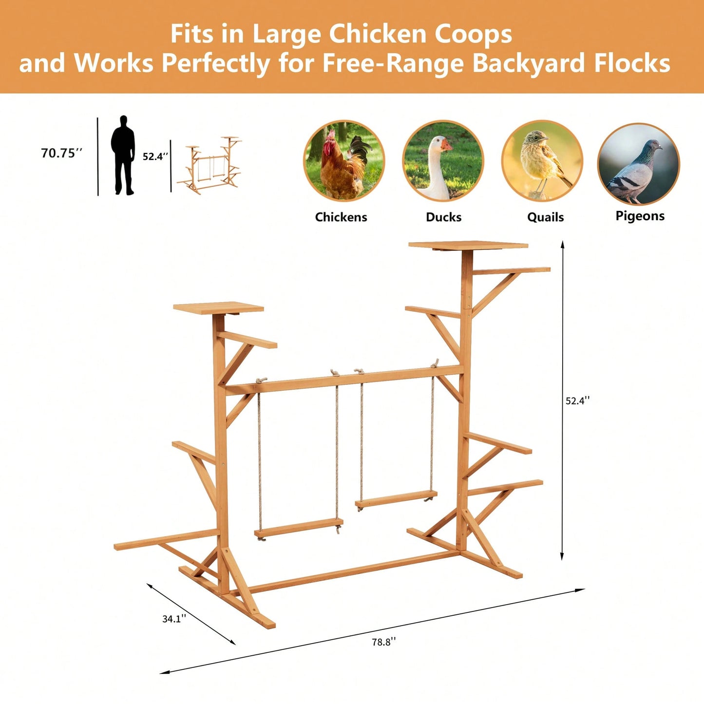Wooden Chicken Perches Activity Play,Chicken Roosting Bars With Swing,Natural