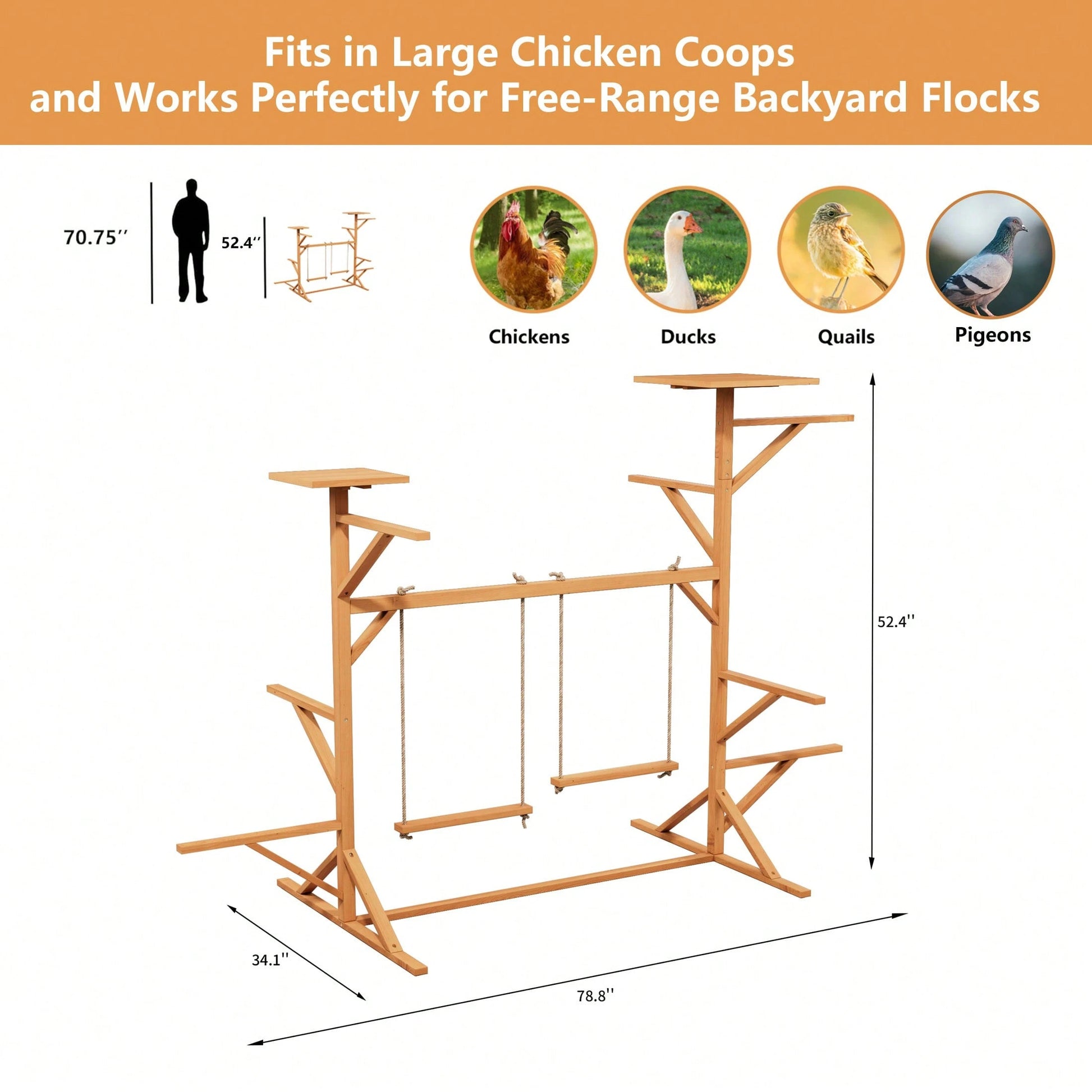 Wooden Chicken Perches Activity Play,Chicken Roosting Bars With Swing,Natural