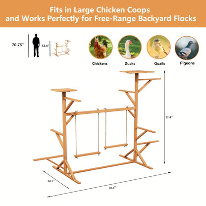 Wooden Chicken Perches Activity Play,Chicken Roosting Bars With Swing,Natural