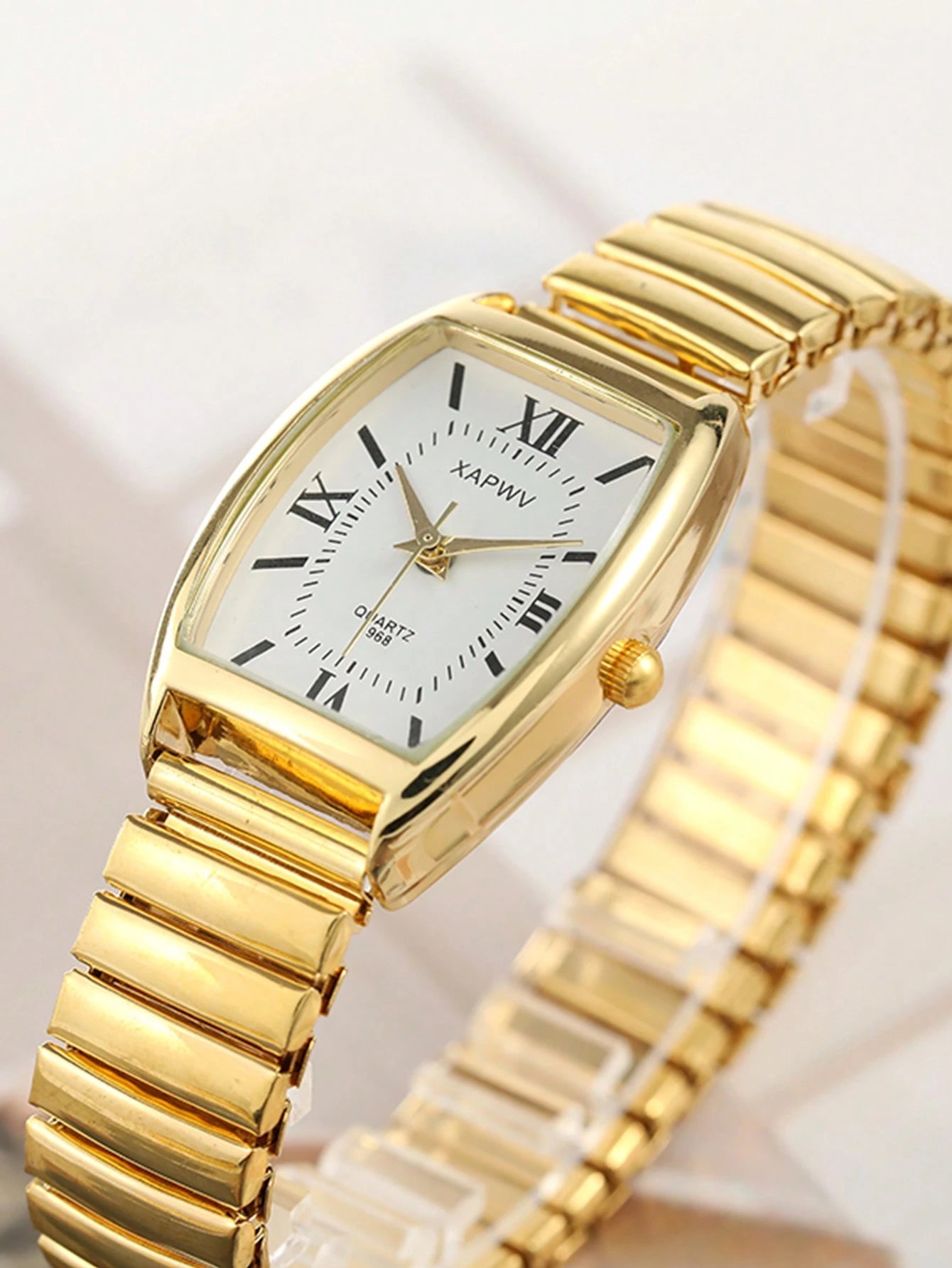 XAPWV 1pc Vintage Lady Watch With Elastic Band, Classic Barrel Shape, Elegant Quartz Watch For Women