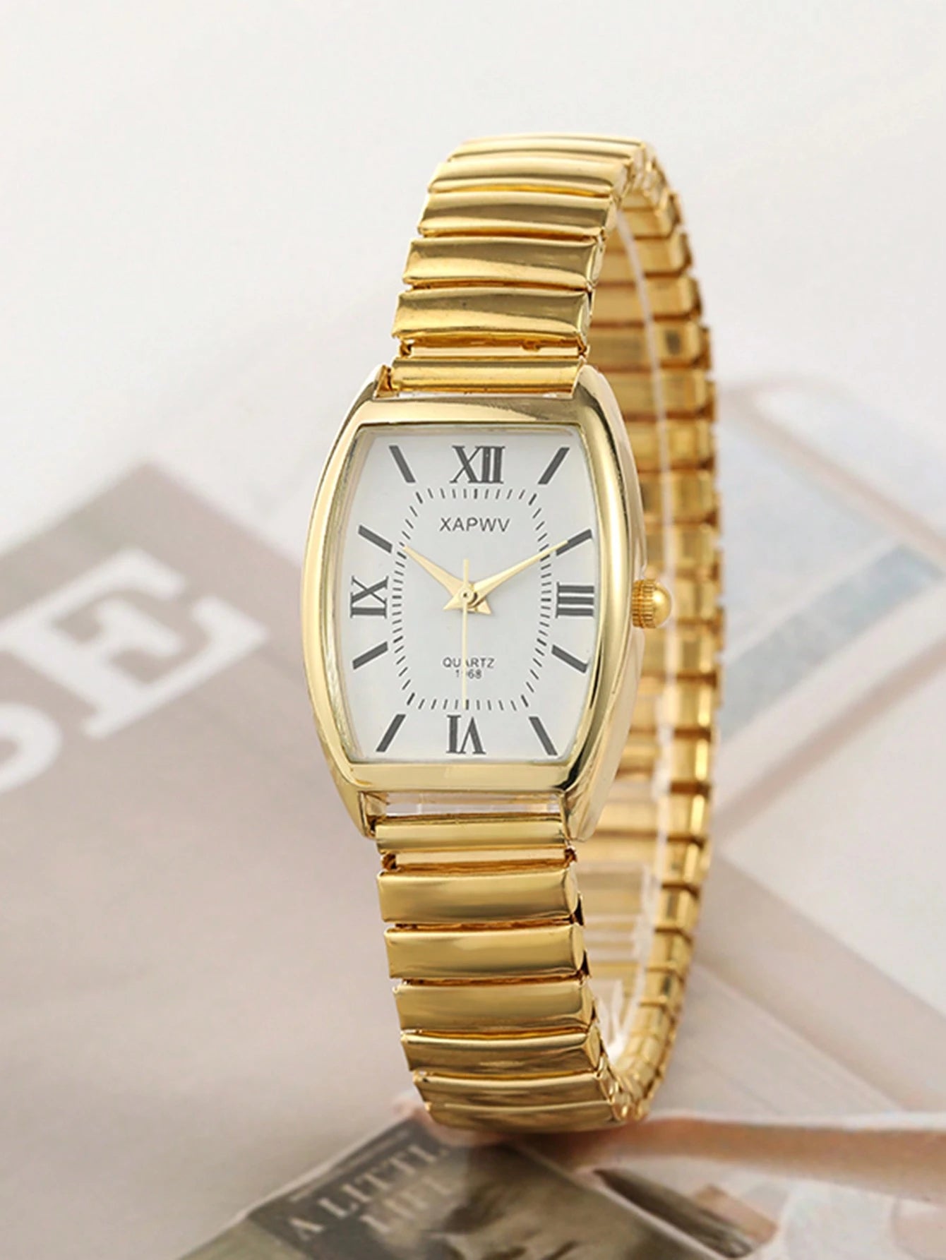 XAPWV 1pc Vintage Lady Watch With Elastic Band, Classic Barrel Shape, Elegant Quartz Watch For Women