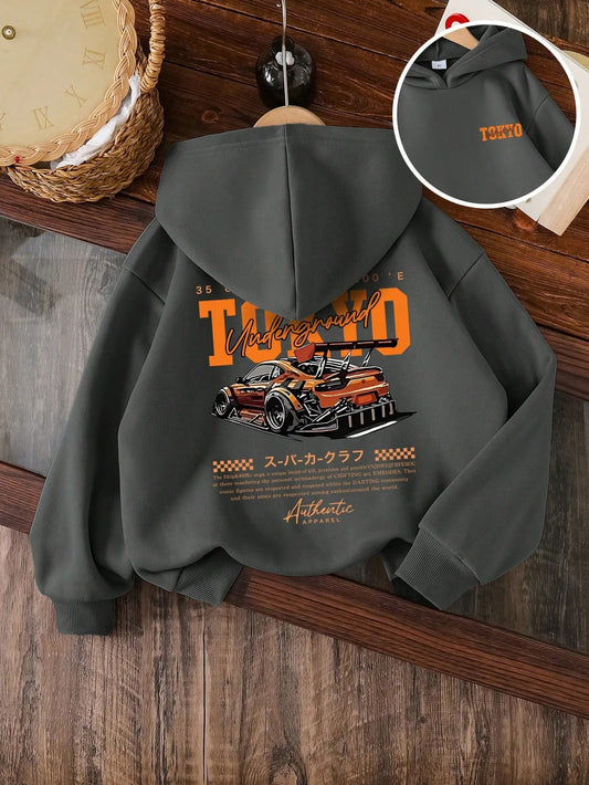 Young Boy Cartoon Pattern Warm Sweatshirt