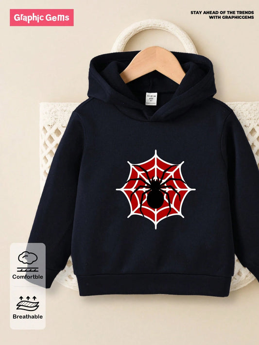 Young Boys Spider Print Casual Sports Running Street Style Sweatshirt, Suitable For Autumn/Winter