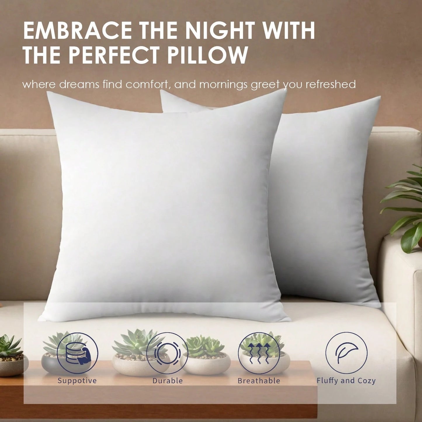 YUNDO White Label Pillow Core, Suitable For Sofa Cushions, Bed Seat Cushions And Outdoor Chairs. Available In Various Sizes: 18x18 Inches, 20x20 Inches, 12x20 Inches And 22x22 Inches. High Filling Den